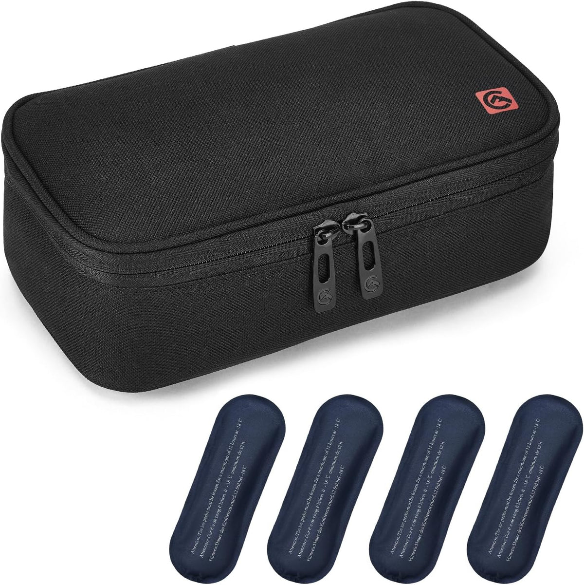 ALLCAMP Insulin Travel Cooler Case, Large Capacity, 4 Ice Packs, Gray | Fits all vial & syringe sizes, multi-pocket organizer, insulation, compact, travel, daily use, diabetic care