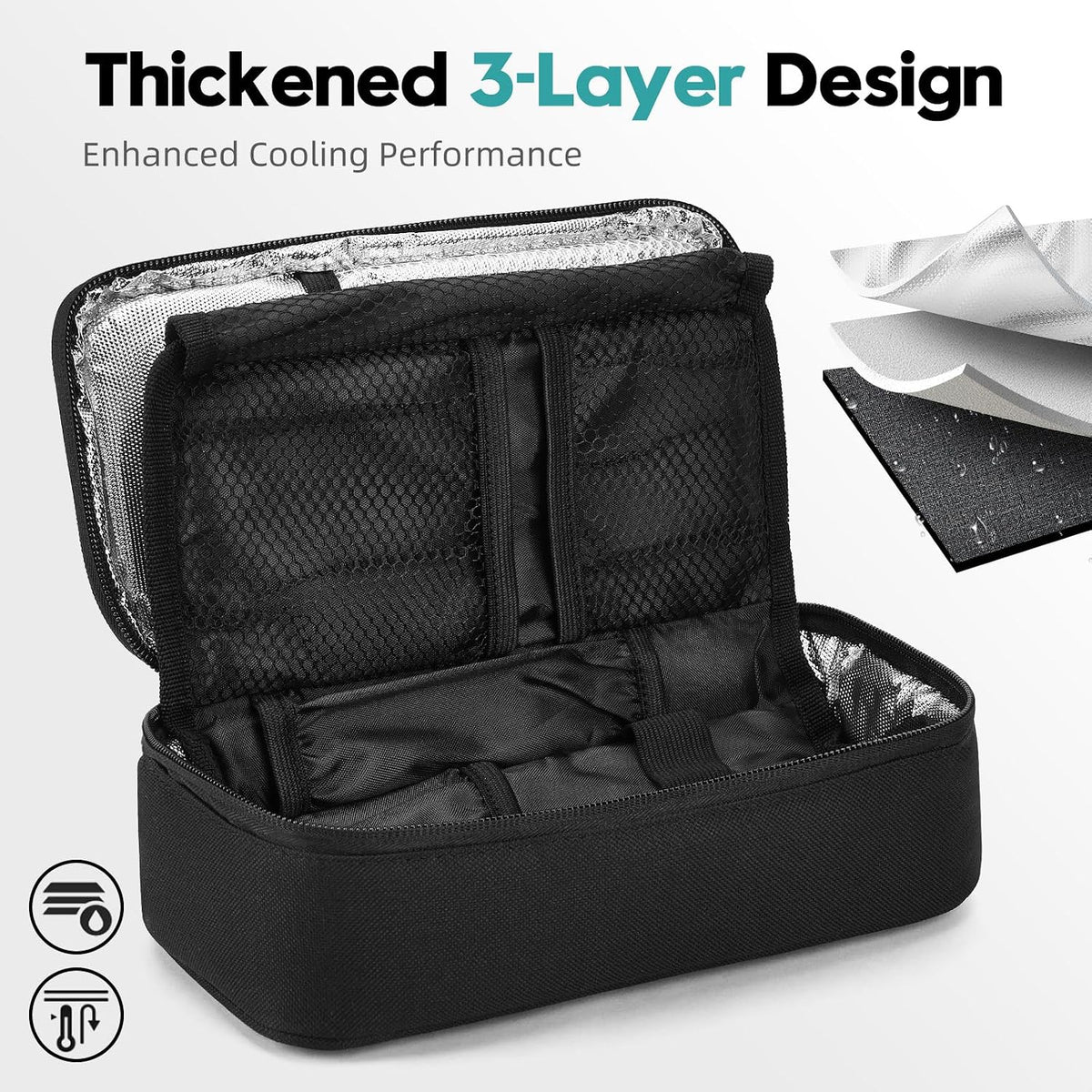 ALLCAMP Insulin Travel Cooler Case, Large Capacity, 4 Ice Packs, Gray | Fits all vial & syringe sizes, multi-pocket organizer, insulation, compact, travel, daily use, diabetic care