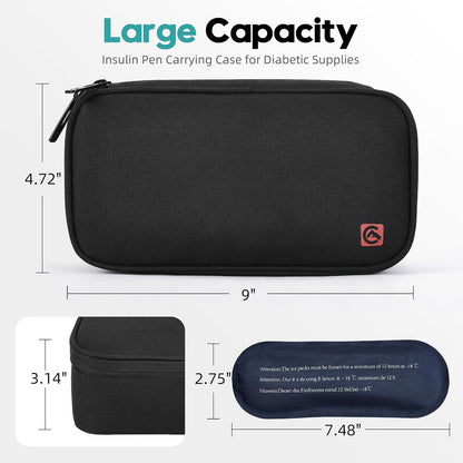 ALLCAMP Insulin Travel Cooler Case, Large Capacity, 4 Ice Packs, Gray | Fits all vial & syringe sizes, multi-pocket organizer, insulation, compact, travel, daily use, diabetic care