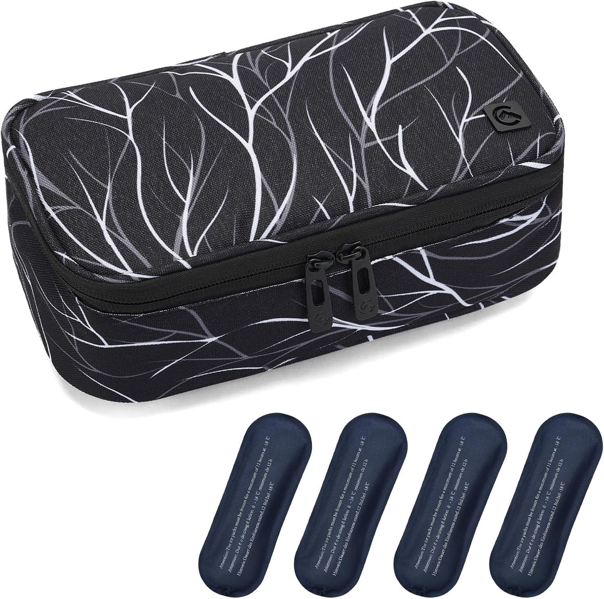 ALLCAMP Insulin Travel Cooler Case, Large Capacity, 4 Ice Packs, Gray | Fits all vial & syringe sizes, multi-pocket organizer, insulation, compact, travel, daily use, diabetic care