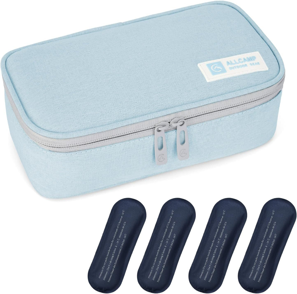 ALLCAMP Insulin Travel Cooler Case, Large Capacity, 4 Ice Packs, Gray | Fits all vial & syringe sizes, multi-pocket organizer, insulation, compact, travel, daily use, diabetic care