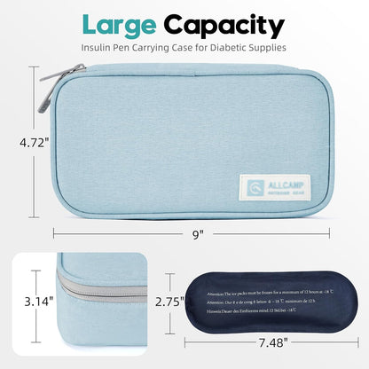 ALLCAMP Insulin Travel Cooler Case, Large Capacity, 4 Ice Packs, Gray | Fits all vial & syringe sizes, multi-pocket organizer, insulation, compact, travel, daily use, diabetic care