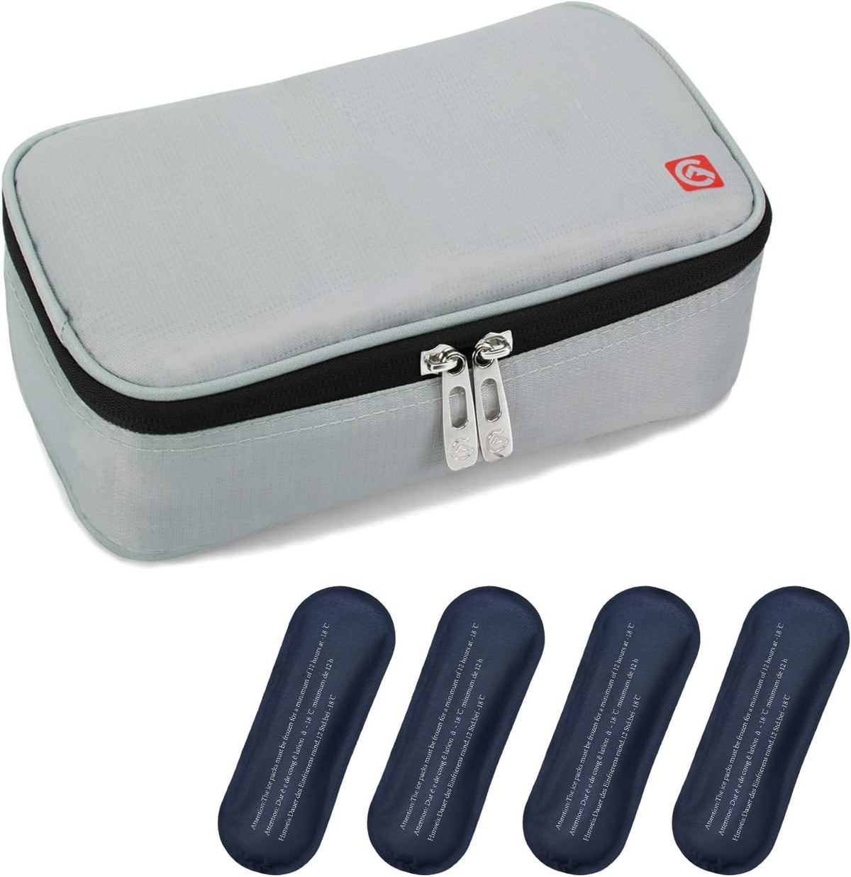 ALLCAMP Insulin Travel Cooler Case, Large Capacity, 4 Ice Packs, Gray | Fits all vial & syringe sizes, multi-pocket organizer, insulation, compact, travel, daily use, diabetic care