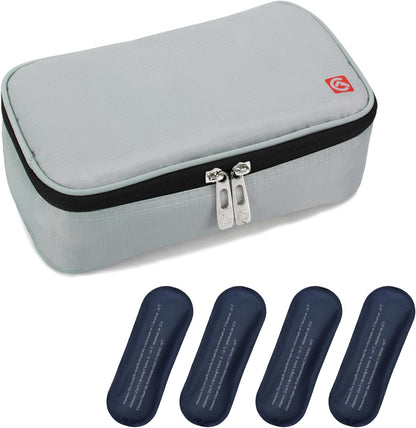 ALLCAMP Insulin Travel Cooler Case, Large Capacity, 4 Ice Packs, Gray | Fits all vial & syringe sizes, multi-pocket organizer, insulation, compact, travel, daily use, diabetic care
