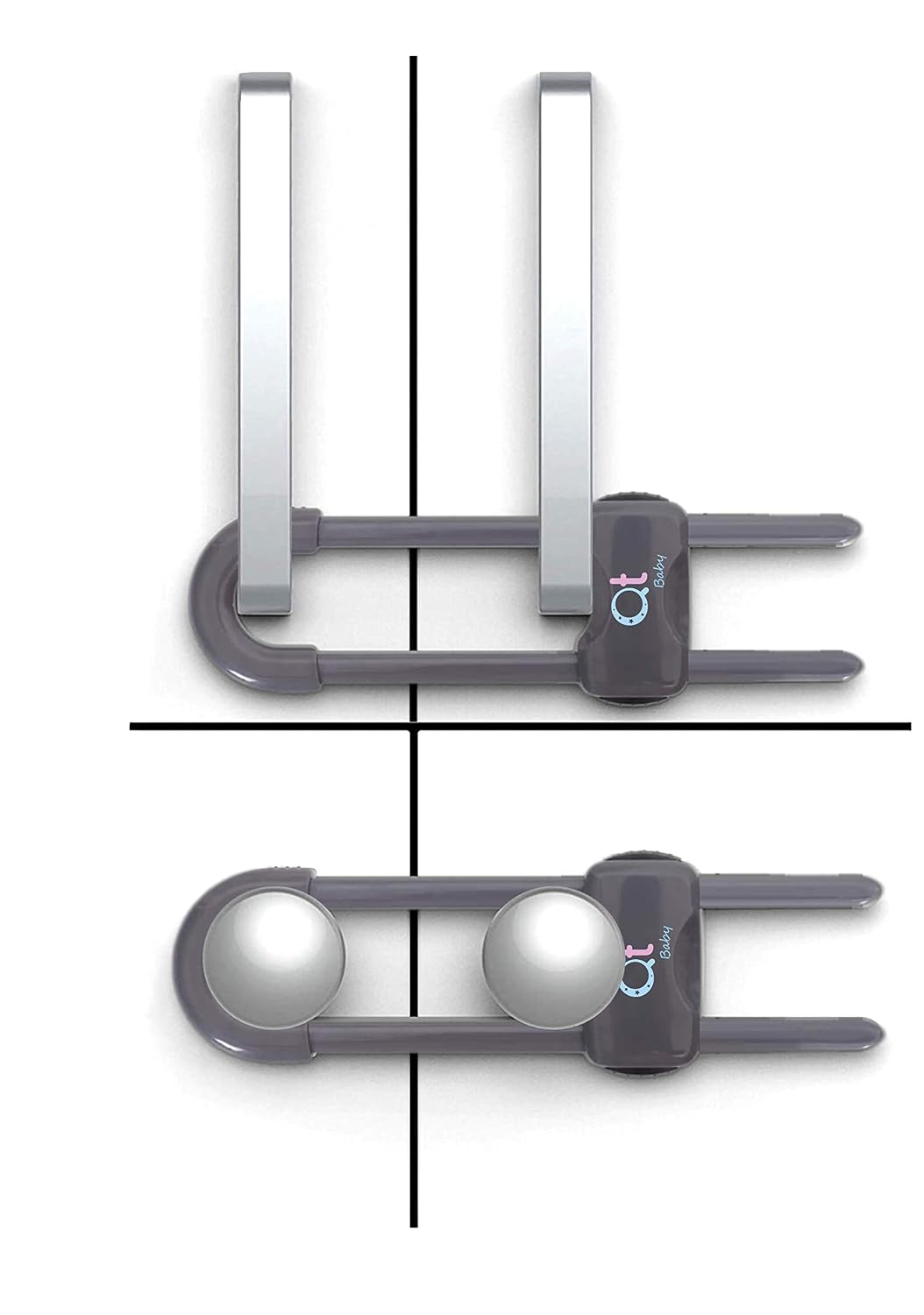 Baby Proofing Cabinet Locks | Adjustable U Shaped Baby Safety Latches for Drawers, Fridge, Closet |Modern Baby Proofing Cabinet Lock with Extra Secure Lock Buttons (Pack of 2, White)