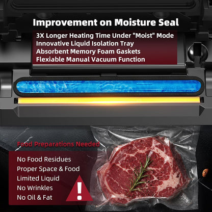 POTANE Precision Vacuum Sealer Machine, Powerful Pro Vacuum Food Sealer, 8-in-1 Easy Presets, 4 Food Modes, Dry&Moist&Soft&Delicate with Starter Kit, Compact Design(Silver)