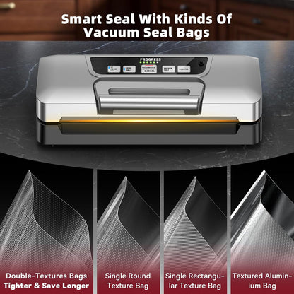 POTANE Precision Vacuum Sealer Machine, Powerful Pro Vacuum Food Sealer, 8-in-1 Easy Presets, 4 Food Modes, Dry&Moist&Soft&Delicate with Starter Kit, Compact Design(Silver)