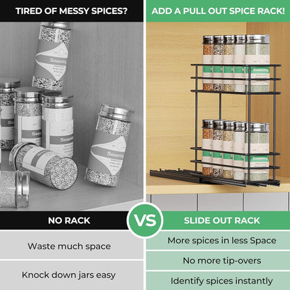 Pull Out Spice Rack Organizer for Cabinet, Slide Out Spice Racks, Easy to Install Spice Cabinet Organizers, 7.4" Wx10.43 Dx8.26 H, 3 Drawers 2 Tiers(Black)