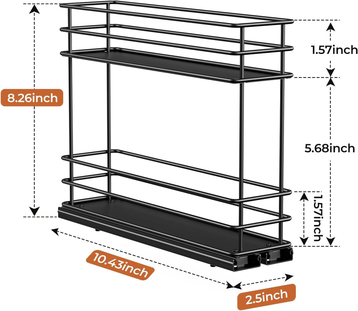 Pull Out Spice Rack Organizer for Cabinet, Slide Out Spice Racks, Easy to Install Spice Cabinet Organizers, 7.4" Wx10.43 Dx8.26 H, 3 Drawers 2 Tiers(Black)