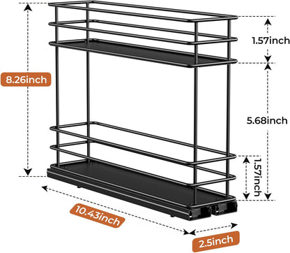 Pull Out Spice Rack Organizer for Cabinet, Slide Out Spice Racks, Easy to Install Spice Cabinet Organizers, 7.4" Wx10.43 Dx8.26 H, 3 Drawers 2 Tiers(Black)