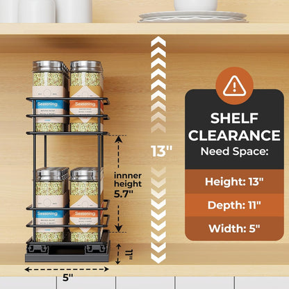 Pull Out Spice Rack Organizer for Cabinet, Slide Out Spice Racks, Easy to Install Spice Cabinet Organizers, 7.4" Wx10.43 Dx8.26 H, 3 Drawers 2 Tiers(Black)
