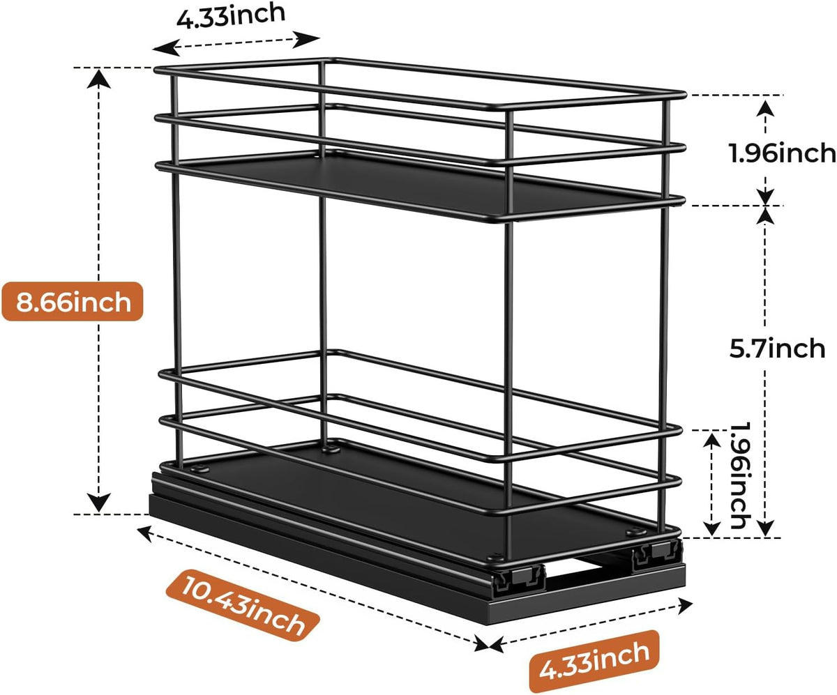 Pull Out Spice Rack Organizer for Cabinet, Slide Out Spice Racks, Easy to Install Spice Cabinet Organizers, 7.4" Wx10.43 Dx8.26 H, 3 Drawers 2 Tiers(Black)