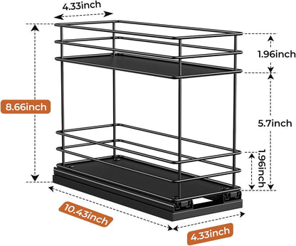 Pull Out Spice Rack Organizer for Cabinet, Slide Out Spice Racks, Easy to Install Spice Cabinet Organizers, 7.4" Wx10.43 Dx8.26 H, 3 Drawers 2 Tiers(Black)