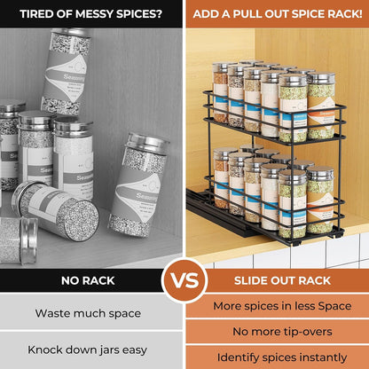 Pull Out Spice Rack Organizer for Cabinet, Slide Out Spice Racks, Easy to Install Spice Cabinet Organizers, 7.4" Wx10.43 Dx8.26 H, 3 Drawers 2 Tiers(Black)