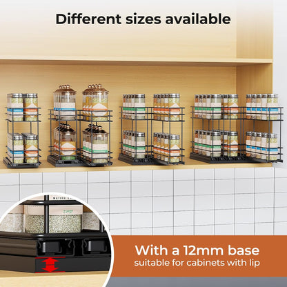 Pull Out Spice Rack Organizer for Cabinet, Slide Out Spice Racks, Easy to Install Spice Cabinet Organizers, 7.4" Wx10.43 Dx8.26 H, 3 Drawers 2 Tiers(Black)