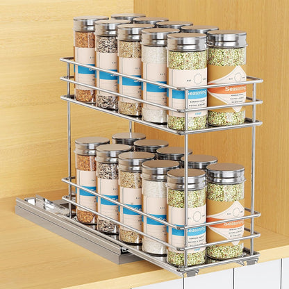 Pull Out Spice Rack Organizer for Cabinet, Slide Out Spice Racks, Easy to Install Spice Cabinet Organizers, 7.4" Wx10.43 Dx8.26 H, 3 Drawers 2 Tiers(Black)