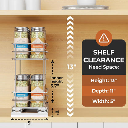 Pull Out Spice Rack Organizer for Cabinet, Slide Out Spice Racks, Easy to Install Spice Cabinet Organizers, 7.4" Wx10.43 Dx8.26 H, 3 Drawers 2 Tiers(Black)