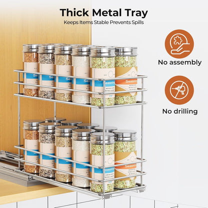 Pull Out Spice Rack Organizer for Cabinet, Slide Out Spice Racks, Easy to Install Spice Cabinet Organizers, 7.4" Wx10.43 Dx8.26 H, 3 Drawers 2 Tiers(Black)