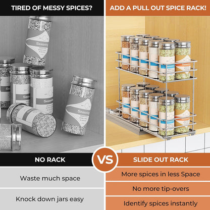 Pull Out Spice Rack Organizer for Cabinet, Slide Out Spice Racks, Easy to Install Spice Cabinet Organizers, 7.4" Wx10.43 Dx8.26 H, 3 Drawers 2 Tiers(Black)