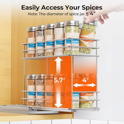 Pull Out Spice Rack Organizer for Cabinet, Slide Out Spice Racks, Easy to Install Spice Cabinet Organizers, 7.4" Wx10.43 Dx8.26 H, 3 Drawers 2 Tiers(Black)
