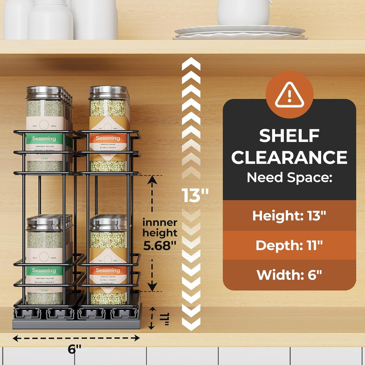 Pull Out Spice Rack Organizer for Cabinet, Slide Out Spice Racks, Easy to Install Spice Cabinet Organizers, 7.4" Wx10.43 Dx8.26 H, 3 Drawers 2 Tiers(Black)