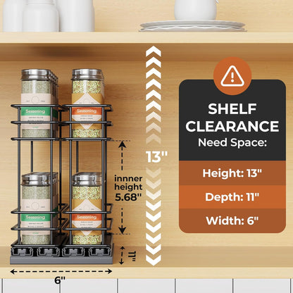 Pull Out Spice Rack Organizer for Cabinet, Slide Out Spice Racks, Easy to Install Spice Cabinet Organizers, 7.4" Wx10.43 Dx8.26 H, 3 Drawers 2 Tiers(Black)
