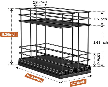 Pull Out Spice Rack Organizer for Cabinet, Slide Out Spice Racks, Easy to Install Spice Cabinet Organizers, 7.4" Wx10.43 Dx8.26 H, 3 Drawers 2 Tiers(Black)