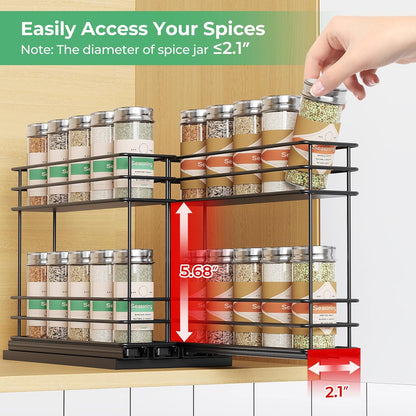 Pull Out Spice Rack Organizer for Cabinet, Slide Out Spice Racks, Easy to Install Spice Cabinet Organizers, 7.4" Wx10.43 Dx8.26 H, 3 Drawers 2 Tiers(Black)