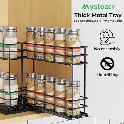 Pull Out Spice Rack Organizer for Cabinet, Slide Out Spice Racks, Easy to Install Spice Cabinet Organizers, 7.4" Wx10.43 Dx8.26 H, 3 Drawers 2 Tiers(Black)