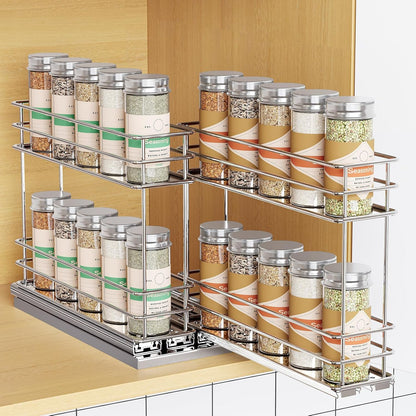 Pull Out Spice Rack Organizer for Cabinet, Slide Out Spice Racks, Easy to Install Spice Cabinet Organizers, 7.4" Wx10.43 Dx8.26 H, 3 Drawers 2 Tiers(Black)