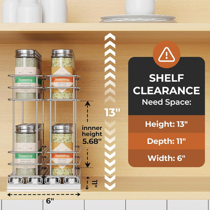Pull Out Spice Rack Organizer for Cabinet, Slide Out Spice Racks, Easy to Install Spice Cabinet Organizers, 7.4" Wx10.43 Dx8.26 H, 3 Drawers 2 Tiers(Black)