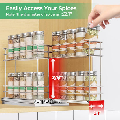 Pull Out Spice Rack Organizer for Cabinet, Slide Out Spice Racks, Easy to Install Spice Cabinet Organizers, 7.4" Wx10.43 Dx8.26 H, 3 Drawers 2 Tiers(Black)