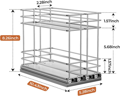 Pull Out Spice Rack Organizer for Cabinet, Slide Out Spice Racks, Easy to Install Spice Cabinet Organizers, 7.4" Wx10.43 Dx8.26 H, 3 Drawers 2 Tiers(Black)