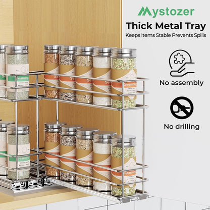 Pull Out Spice Rack Organizer for Cabinet, Slide Out Spice Racks, Easy to Install Spice Cabinet Organizers, 7.4" Wx10.43 Dx8.26 H, 3 Drawers 2 Tiers(Black)