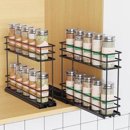 Pull Out Spice Rack Organizer for Cabinet, Slide Out Spice Racks, Easy to Install Spice Cabinet Organizers, 7.4" Wx10.43 Dx8.26 H, 3 Drawers 2 Tiers(Black)