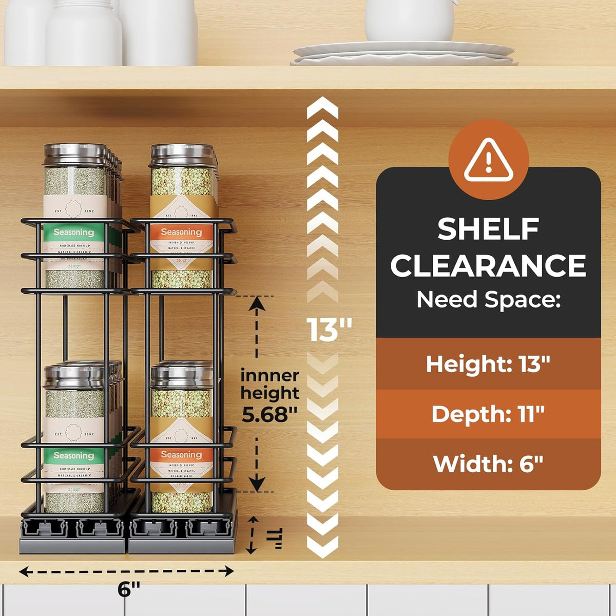Pull Out Spice Rack Organizer for Cabinet, Slide Out Spice Racks, Easy to Install Spice Cabinet Organizers, 7.4" Wx10.43 Dx8.26 H, 3 Drawers 2 Tiers(Black)