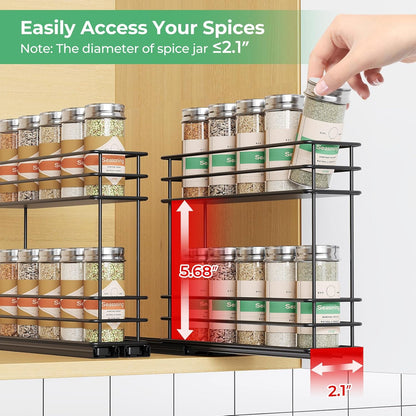 Pull Out Spice Rack Organizer for Cabinet, Slide Out Spice Racks, Easy to Install Spice Cabinet Organizers, 7.4" Wx10.43 Dx8.26 H, 3 Drawers 2 Tiers(Black)