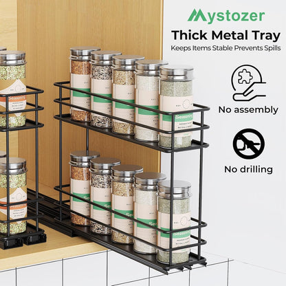 Pull Out Spice Rack Organizer for Cabinet, Slide Out Spice Racks, Easy to Install Spice Cabinet Organizers, 7.4" Wx10.43 Dx8.26 H, 3 Drawers 2 Tiers(Black)