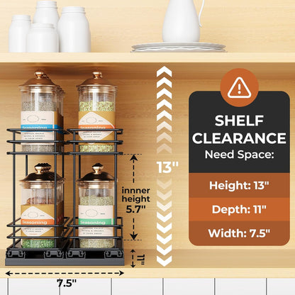 Pull Out Spice Rack Organizer for Cabinet, Slide Out Spice Racks, Easy to Install Spice Cabinet Organizers, 7.4" Wx10.43 Dx8.26 H, 3 Drawers 2 Tiers(Black)
