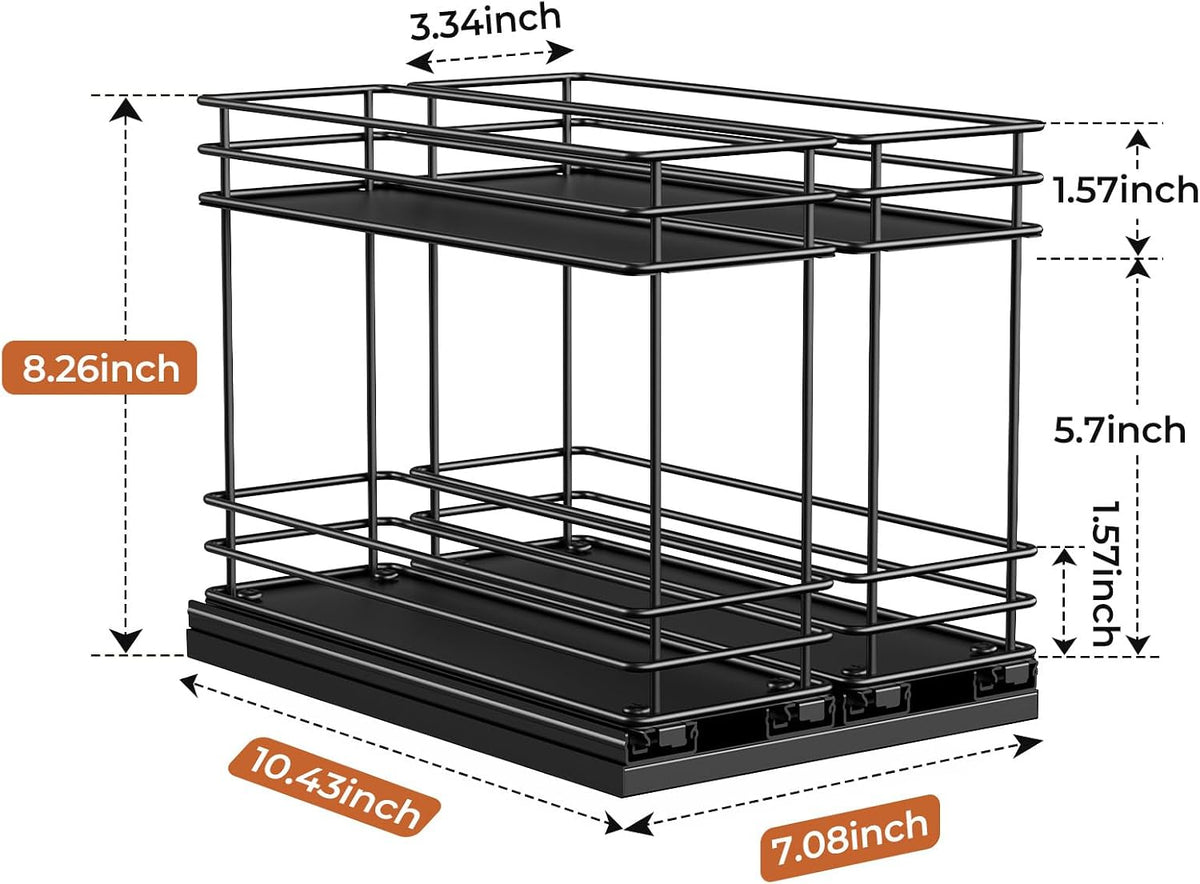 Pull Out Spice Rack Organizer for Cabinet, Slide Out Spice Racks, Easy to Install Spice Cabinet Organizers, 7.4" Wx10.43 Dx8.26 H, 3 Drawers 2 Tiers(Black)