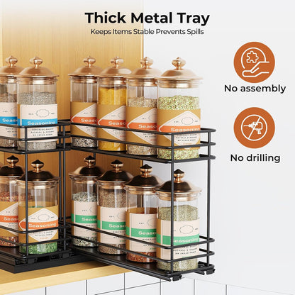 Pull Out Spice Rack Organizer for Cabinet, Slide Out Spice Racks, Easy to Install Spice Cabinet Organizers, 7.4" Wx10.43 Dx8.26 H, 3 Drawers 2 Tiers(Black)