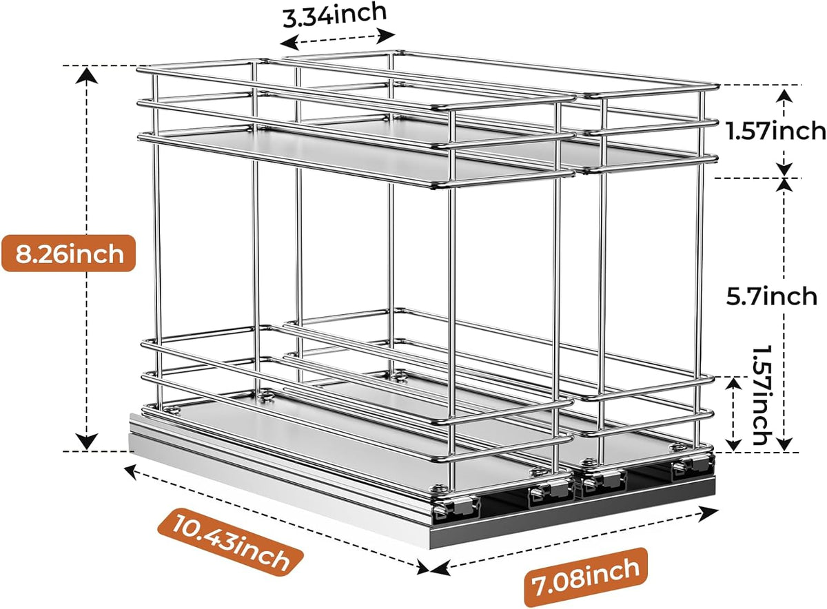 Pull Out Spice Rack Organizer for Cabinet, Slide Out Spice Racks, Easy to Install Spice Cabinet Organizers, 7.4" Wx10.43 Dx8.26 H, 3 Drawers 2 Tiers(Black)