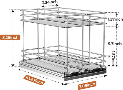 Pull Out Spice Rack Organizer for Cabinet, Slide Out Spice Racks, Easy to Install Spice Cabinet Organizers, 7.4" Wx10.43 Dx8.26 H, 3 Drawers 2 Tiers(Black)