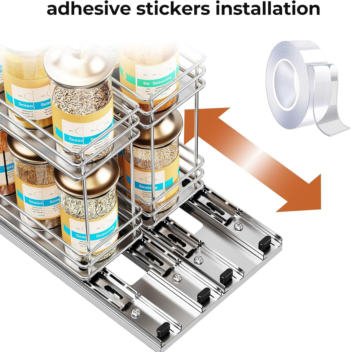Pull Out Spice Rack Organizer for Cabinet, Slide Out Spice Racks, Easy to Install Spice Cabinet Organizers, 7.4" Wx10.43 Dx8.26 H, 3 Drawers 2 Tiers(Black)