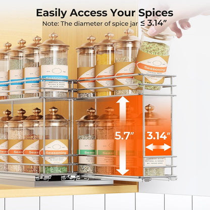 Pull Out Spice Rack Organizer for Cabinet, Slide Out Spice Racks, Easy to Install Spice Cabinet Organizers, 7.4" Wx10.43 Dx8.26 H, 3 Drawers 2 Tiers(Black)