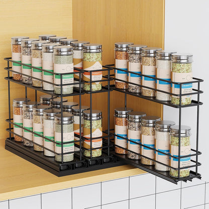 Pull Out Spice Rack Organizer for Cabinet, Slide Out Spice Racks, Easy to Install Spice Cabinet Organizers, 7.4" Wx10.43 Dx8.26 H, 3 Drawers 2 Tiers(Black)