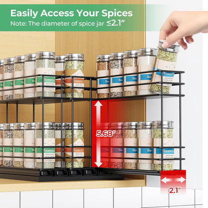 Pull Out Spice Rack Organizer for Cabinet, Slide Out Spice Racks, Easy to Install Spice Cabinet Organizers, 7.4" Wx10.43 Dx8.26 H, 3 Drawers 2 Tiers(Black)