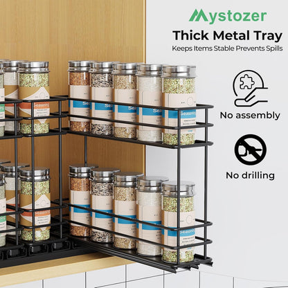 Pull Out Spice Rack Organizer for Cabinet, Slide Out Spice Racks, Easy to Install Spice Cabinet Organizers, 7.4" Wx10.43 Dx8.26 H, 3 Drawers 2 Tiers(Black)