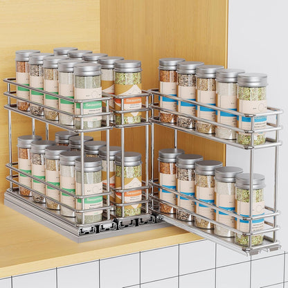 Pull Out Spice Rack Organizer for Cabinet, Slide Out Spice Racks, Easy to Install Spice Cabinet Organizers, 7.4" Wx10.43 Dx8.26 H, 3 Drawers 2 Tiers(Black)