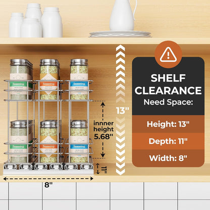 Pull Out Spice Rack Organizer for Cabinet, Slide Out Spice Racks, Easy to Install Spice Cabinet Organizers, 7.4" Wx10.43 Dx8.26 H, 3 Drawers 2 Tiers(Black)